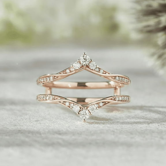 Round Cut Simulated Diamond Ring Enhancer- Stacking Ring in 14K Rose Gold Vermeil