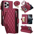 thumbnail image 1 of For iPhone 13 Pro Max RFID Blocking Wallet Case, Crossbody Purse Phone Case with 9 Card Slots, Zipper Pocket & Detachable Strap,Red,For iPhone 13 Pro Max, 1 of 9