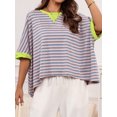 thumbnail image 3 of Nituyy T-Shirt d'Été Ample pour Femmes Imprimé Rayé Manches Courtes Col Rond Tops Décontractés Surdimensionnés, 3 of 7