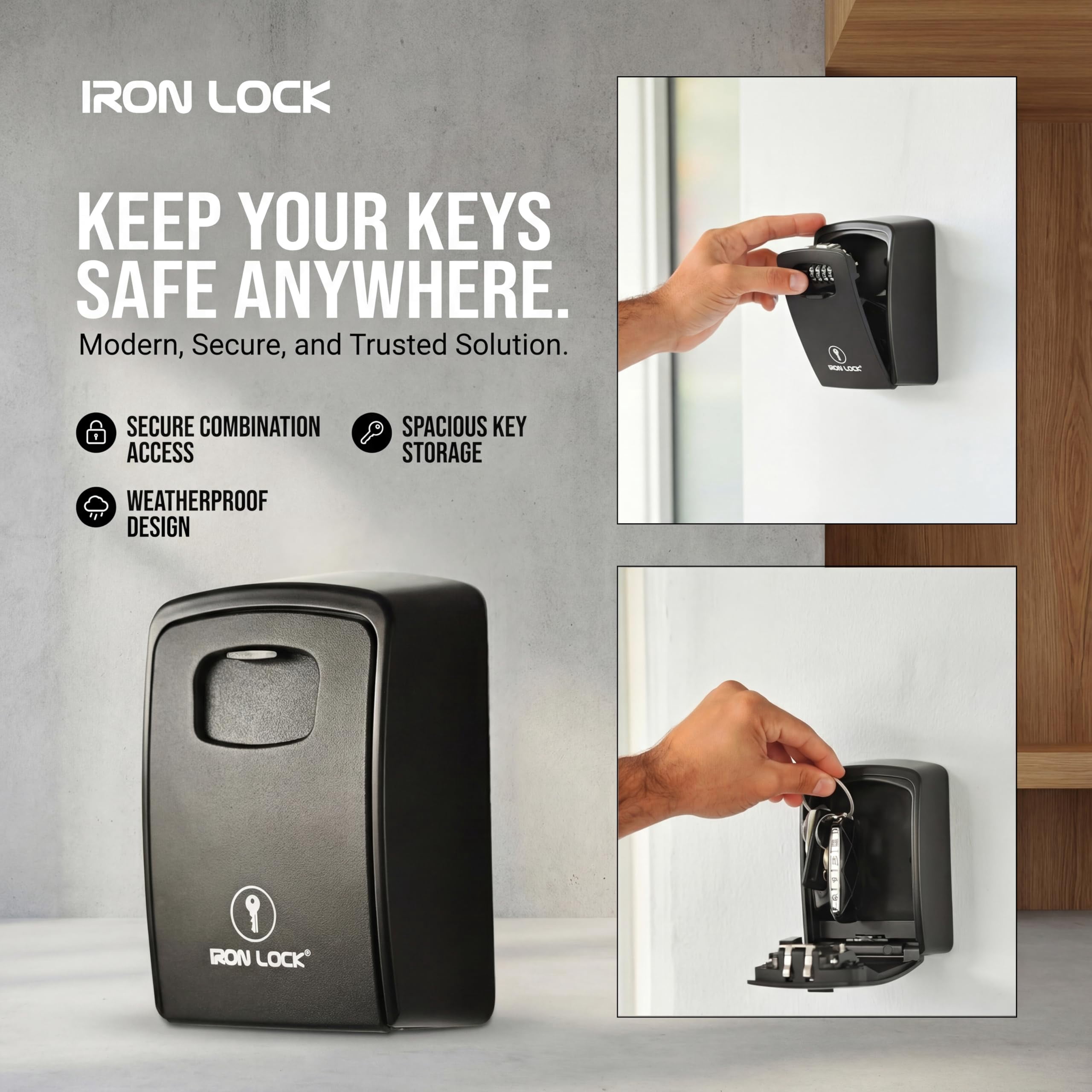 Iron Lock® Key Lock Box XXL Wall Mount – Waterproof Outdoor Key Safe with Heavy-Duty Metal Body & 4-Digit Combination – Lock Box for Keys Outside for Home, Rentals & Realtors Extra Large (Black, XXL)