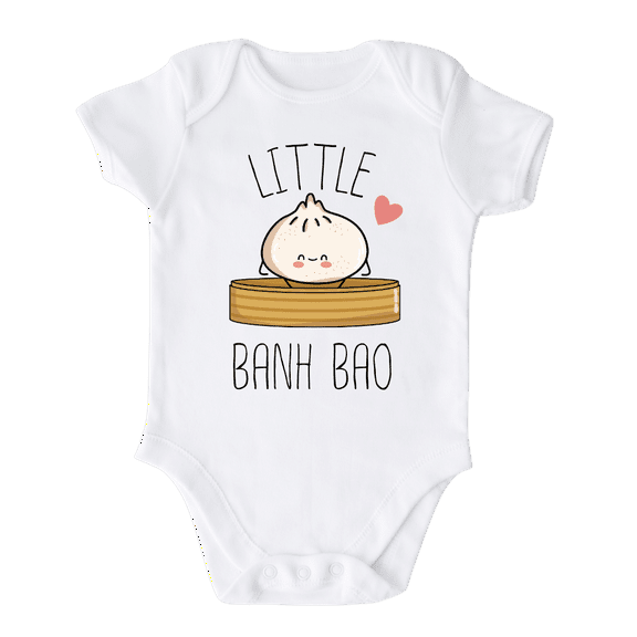 Little Banh Bao Cute Baby Bodysuit Shirt Premium Custom Clothes Unisex Baby Gift for Mom Newborn 6-9m White
