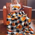 thumbnail image 3 of Black and White Buffalo Plaid Fall Throw Blanket 50" x 60", Fall Blankets and Throws, Cozy Fall Fleece Throw Blanket for Couch, Autumn Orange Pumpkins and Leaves Blanket, 3 of 6