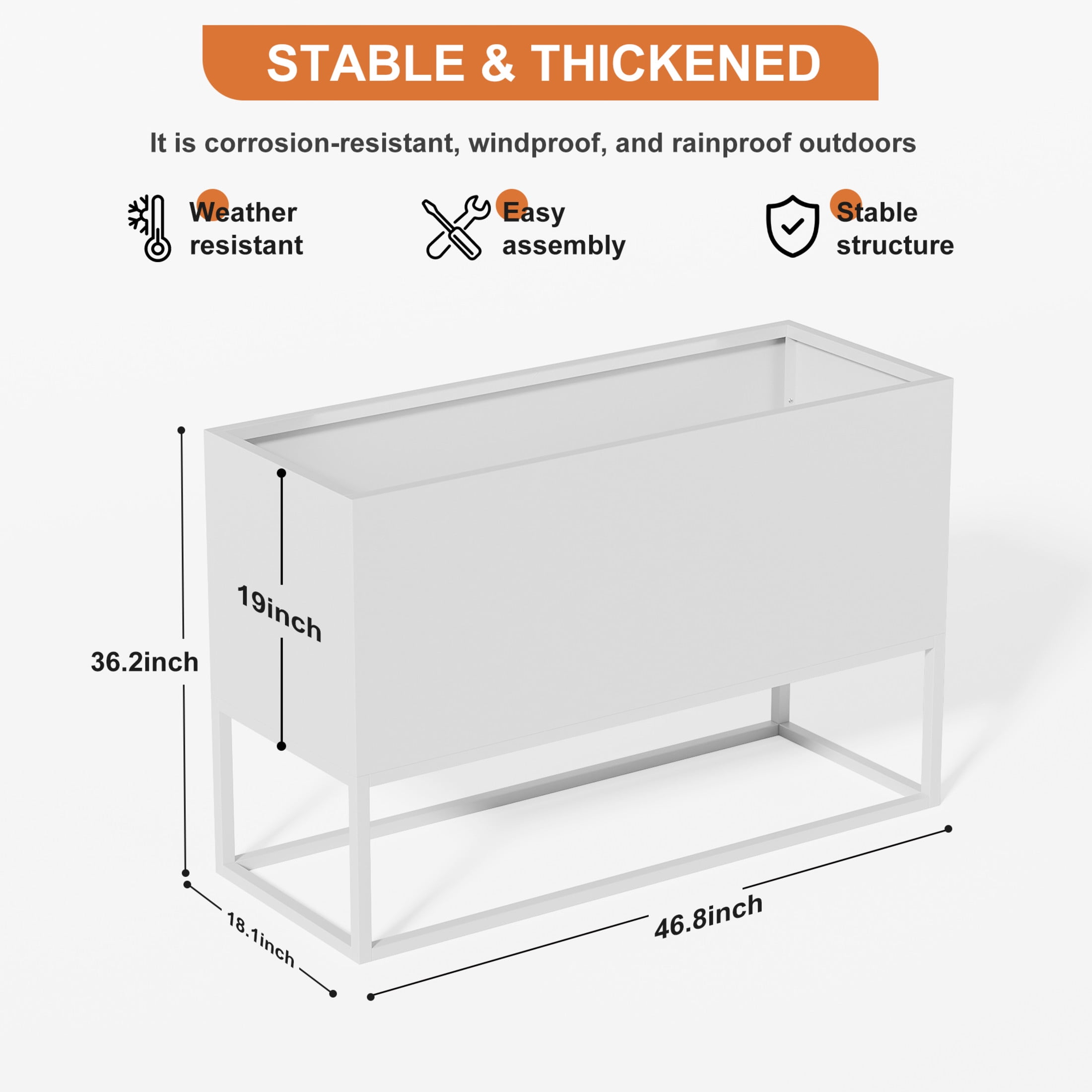 Noble House Minimalist 47“ Rectangular Planter, Raised Base, Drainage Holes, Indoor/Outdoor, White