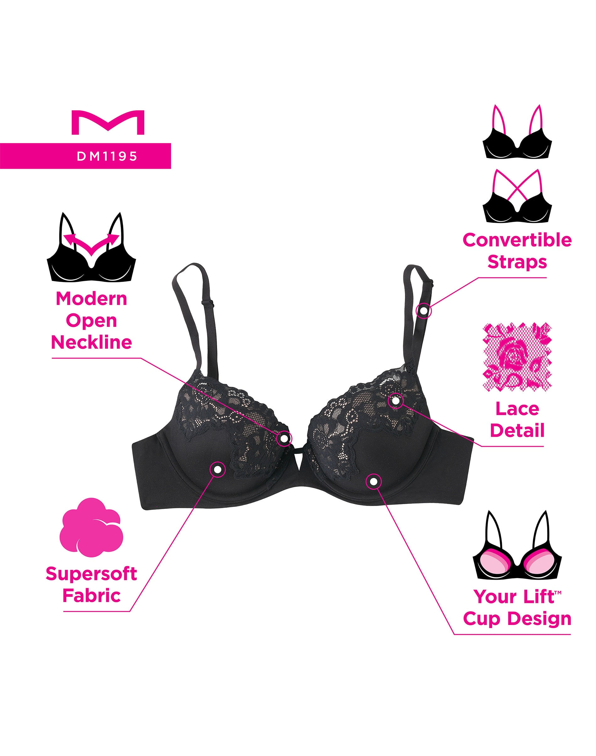 Maidenform Underwire Bra Comfort Devotion Your Lift Convertible Straps 1195