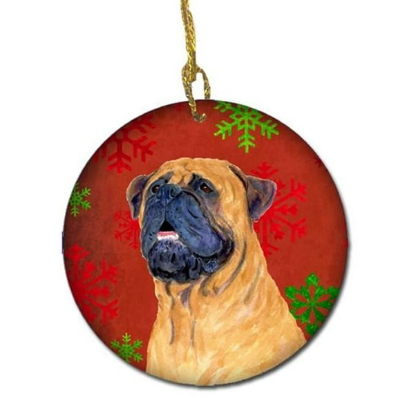 Mastiff Red Snowflakes Holiday Christmas Ceramic Ornament