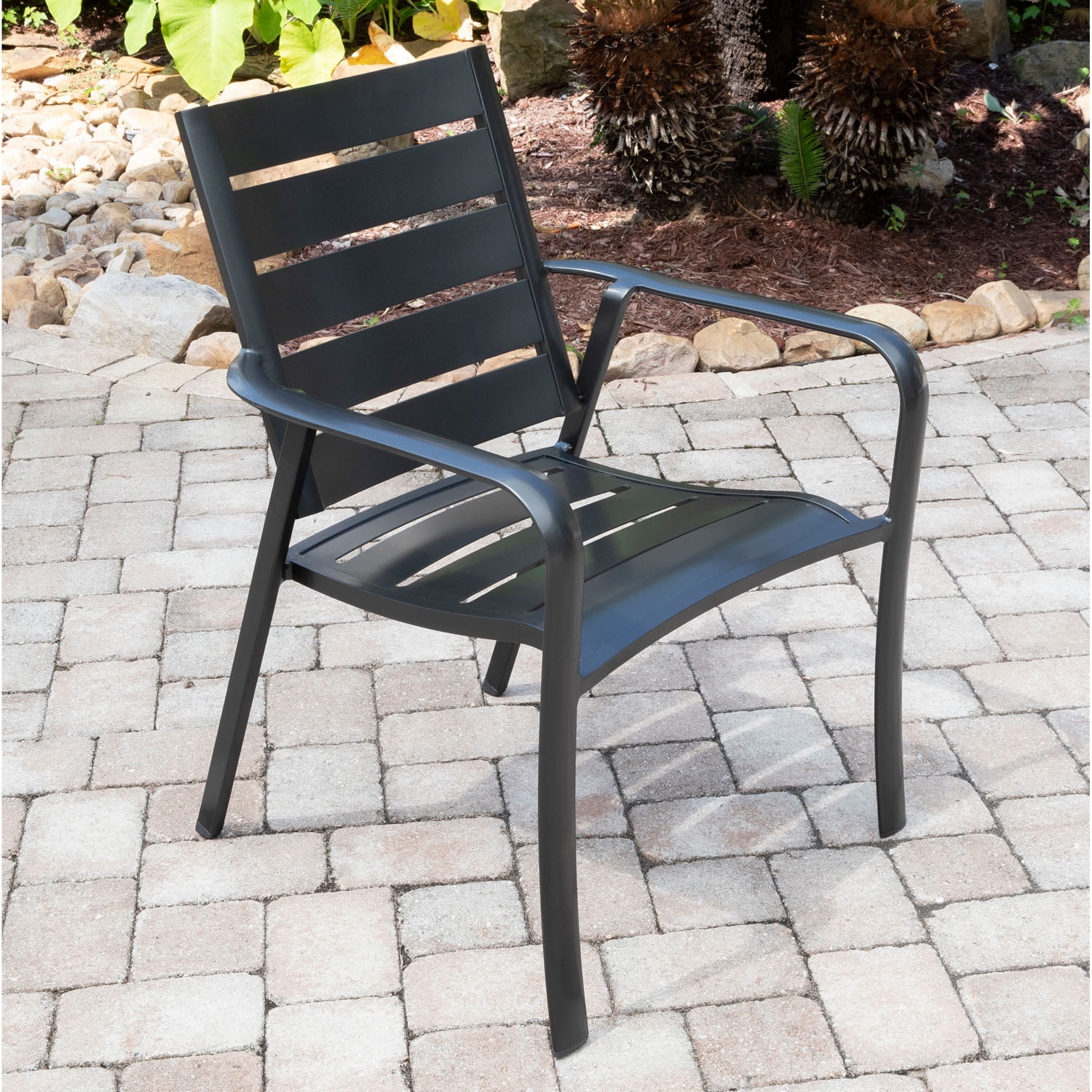 Hanover Cortino 5-Piece Commercial-Grade Patio Dining Set with 4 Aluminum Slat-Back Dining Chairs and a 38" Slat-Top Table