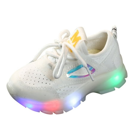 

Yinguo Sport Mesh Run Luminous Sneakers Girls Breathable Boys Children Baby Led Shoes Baby Shoes White 23