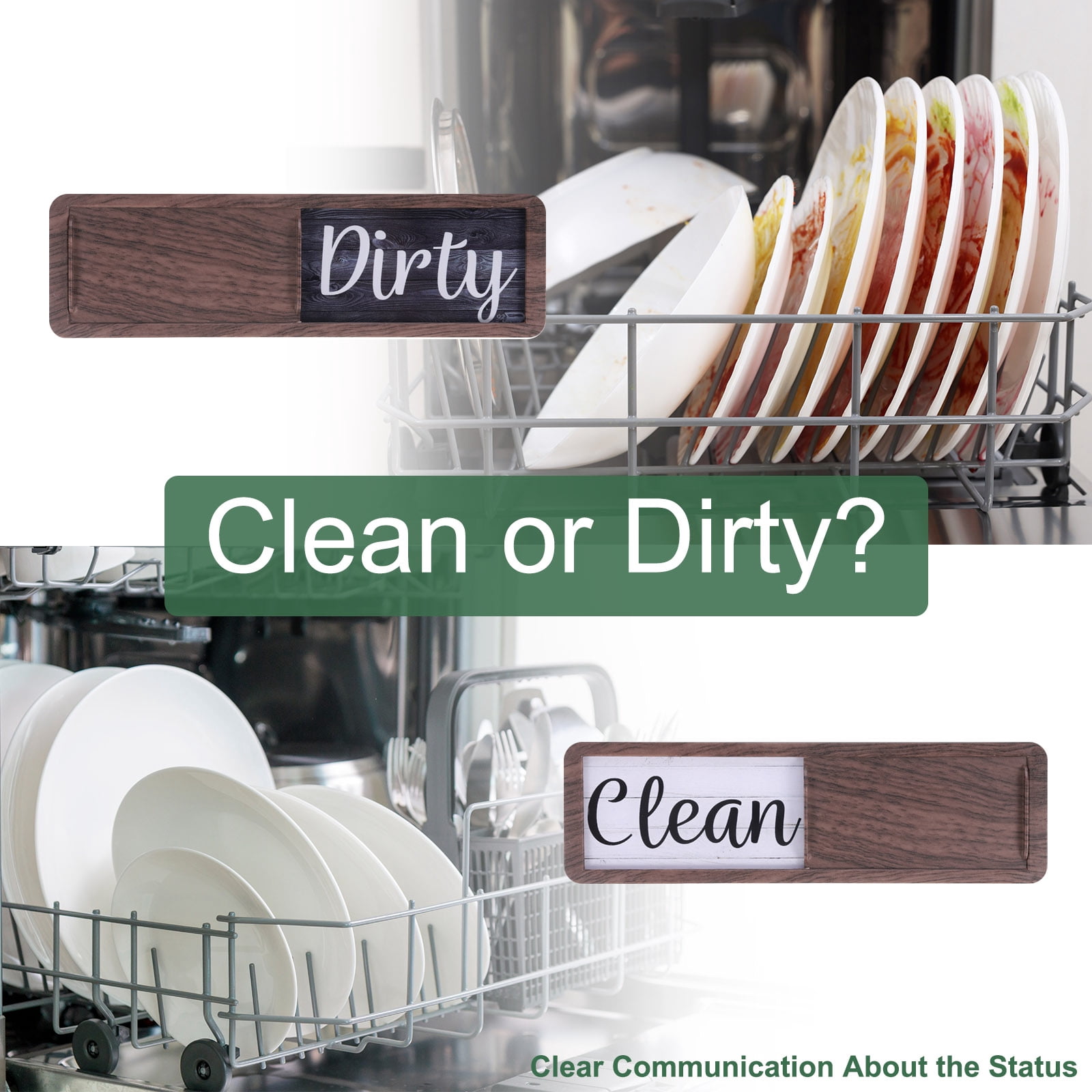 Unique Bargains Dishwasher Magnet Clean Dirty Sign Wood Grain Dark Brown