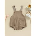 thumbnail image 2 of Chollius Newborn Baby Girl Cotton Romper Solid Color Strap Button Pocket Bodysuit Sleeveless Summer Clothes, 2 of 8