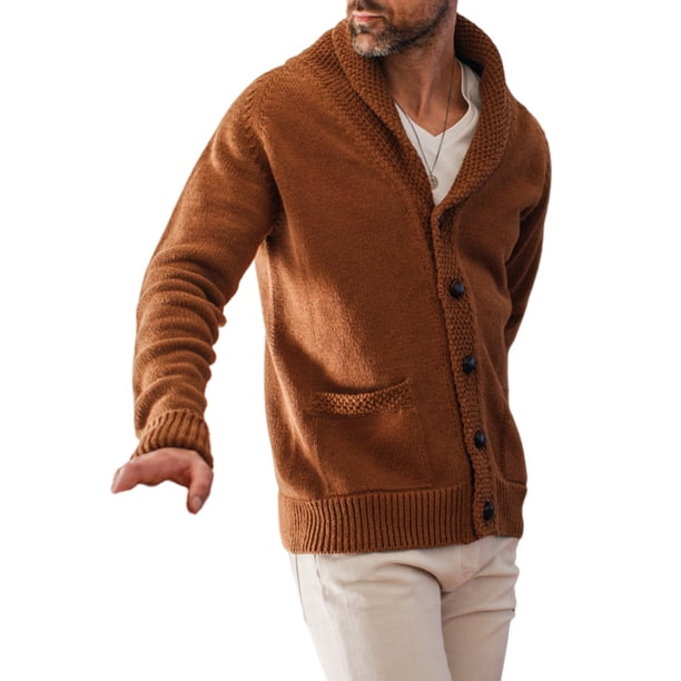 JMIERR Men Cardigan Sweaters Knit Cable Shawl Collar Sweater Long Sleeve Sweaters for Men