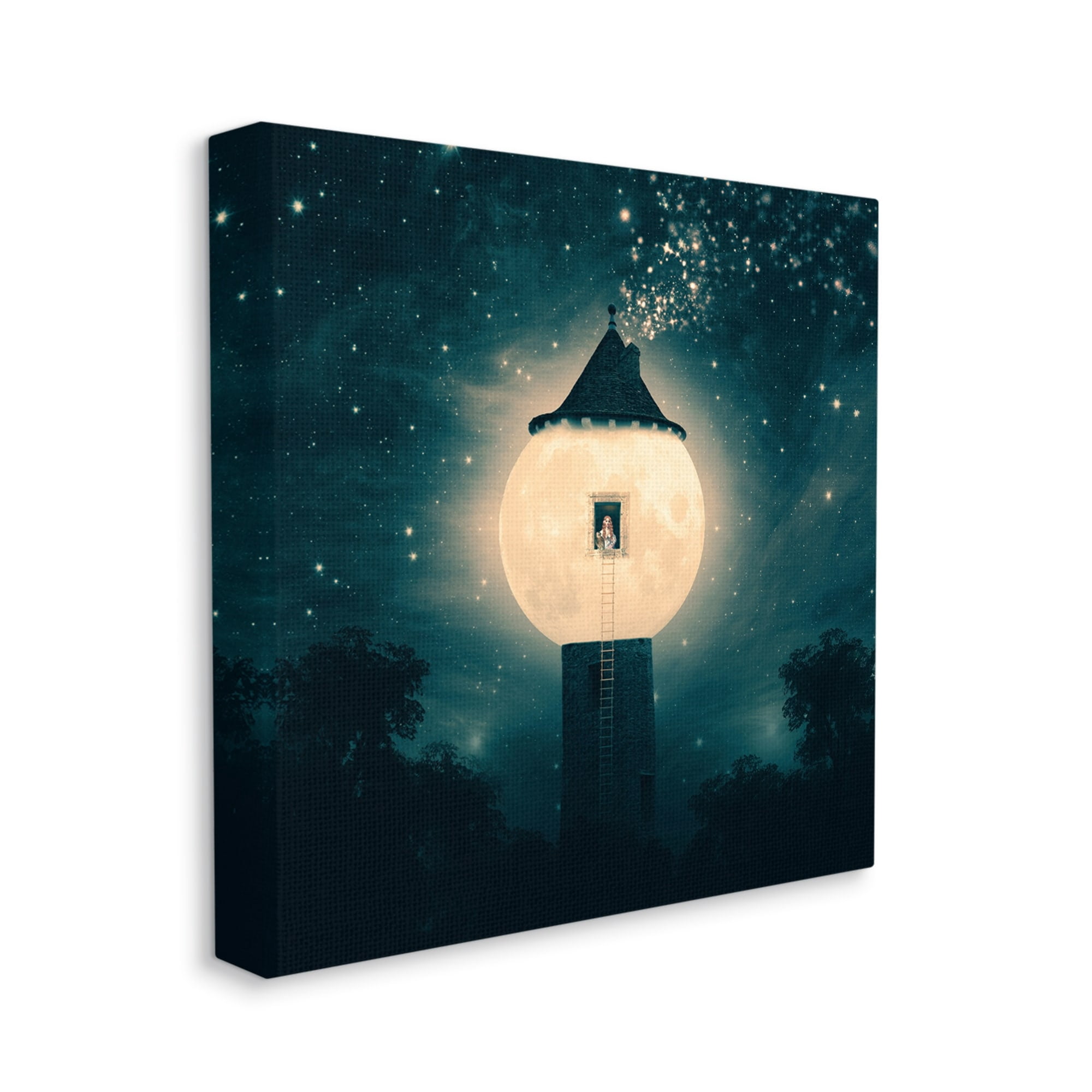 Stupell Industries Abstract Lunar Tower Beautiful Starry Sky Forest Canvas Wall Art, 36 x 36, Design by Paula Belle Flores