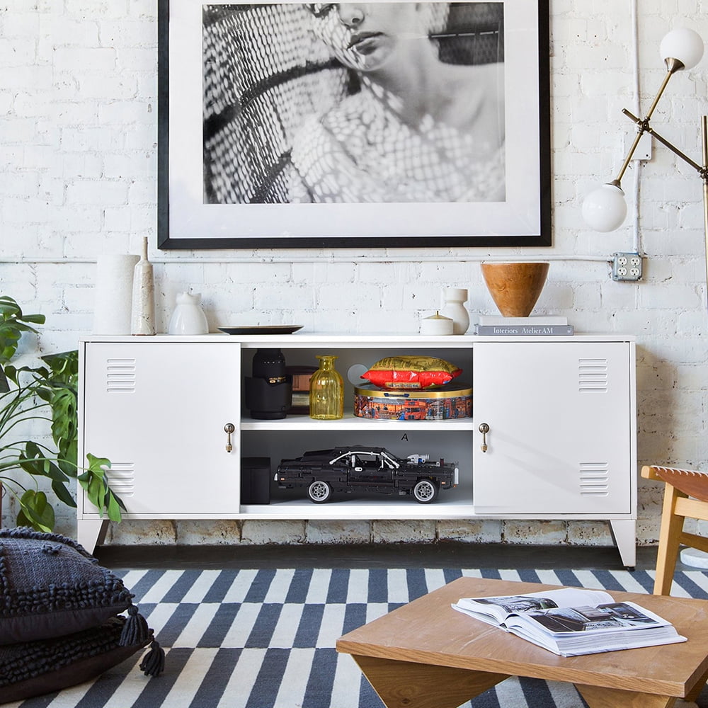 Private Jungle Modern TV Media Storage Stand with 2-Door for TVs Up to 55"-White Private Jungle Modern TV Media Storage Stand with 2-Door for TVs Up to 55"-White