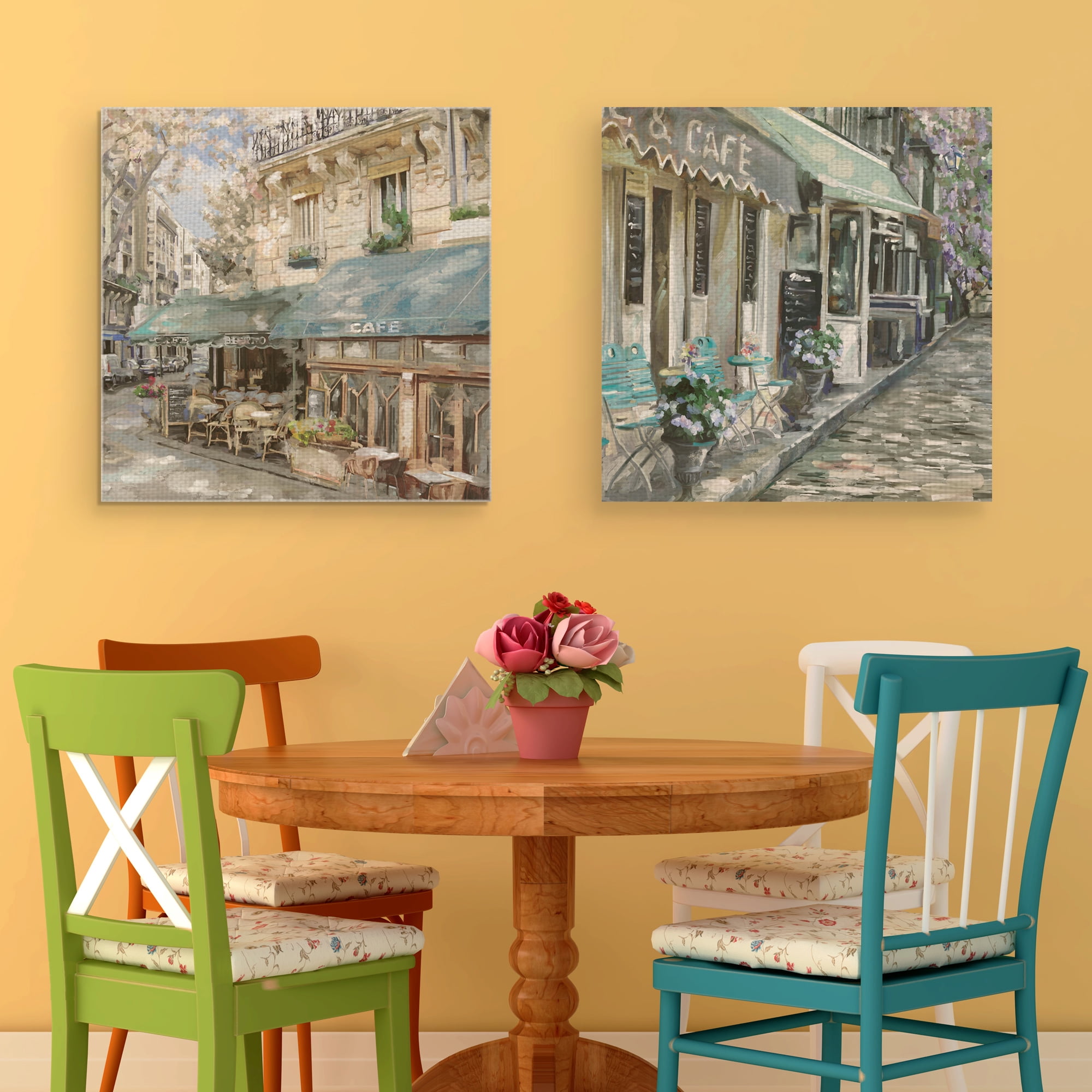 Masterpiece Art Gallery Bistro de Paris French Cafe I & II Square by Studio Arts Canvas Art Print Set of 2 (24" x 24")