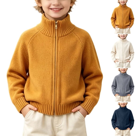 YUANxueke Boys & Girls Raglan Sleeve Sweater, Full Zip Stand Collar Knitted Sweater, Ribbed Cuffs Warm Fashion Jacket