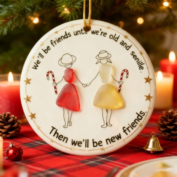 UsRHHA Friendship Sea Glass Christmas Ornament 2D, Symbolic Holiday Decoration Pendant for Tree Gifts, Festive Friend-themed Decor for Christmas Celebrations