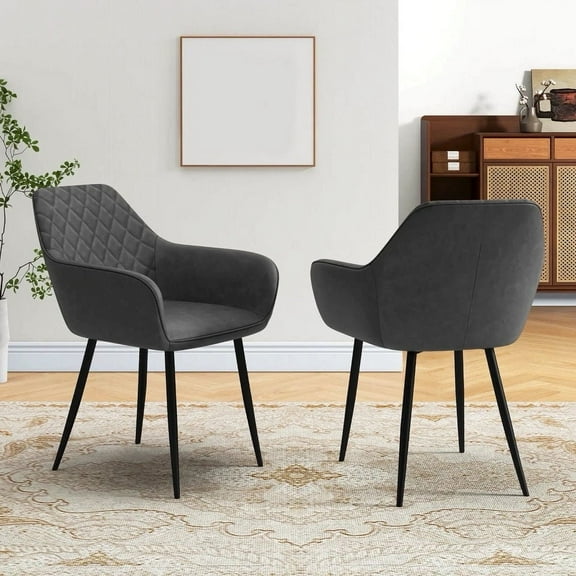 Auranook Leisure Dining Chair Set of 2, Upholstered Accent Chairs, w/ Curved Backrest, Wide Seat & Armrests