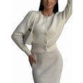 thumbnail image 2 of Women'S Crew Neck Cropped Cardigan Sweater Long Sleeve Front Opening Button Shawl Sweater Jacket White L, 2 of 10