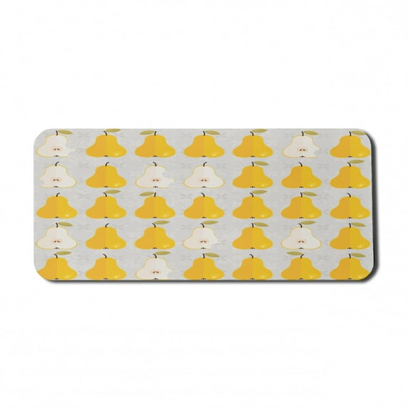 Fruit Computer Mouse Pad, Repetitive Pears Warm Summer Tones Rhythmic Illustration Healthy Things, Rectangle Non-Slip Rubber Mousepad X-Large, 35" x 15", Earth Yellow and Ivory, by Ambesonne