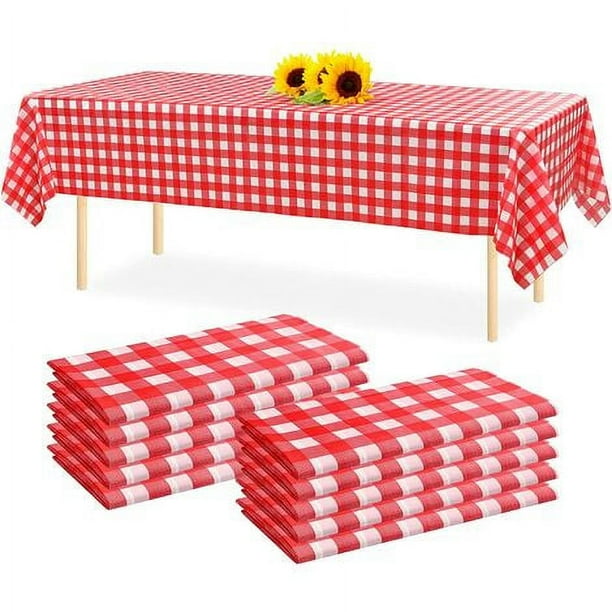 10 paquetes de manteles de plástico a cuadros, manteles de mesa de 54 x 108 pulgadas, mantel a cuadros rojo y blanco, manteles rectangulares para fiestas, manteles desechables impermeables para