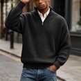 thumbnail image 5 of TOUMENY Men Sweater Stand Collar Long Sleeve Solid Casual Loose Warm Pullover Fall Winter Fashion Half Zip Knit Tops Black XXXXL, 5 of 7