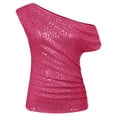 thumbnail image 6 of Bjutir T Shirts For Women Tees One Shoulder Sequin Sparkly Tops Ruched Asymmetrical Glitter Tops Party Shirts Hot Pink S, 6 of 6
