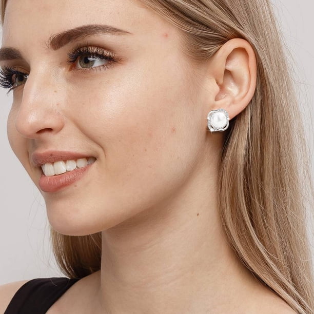 WILLBEST Aretes Para Mujer, Aretes De Perlas Bañados En Plata, Aretes De Perlas Incrustadas Para Mujer, Aretes De Perlas De Oro Rosa, Aretes De Joyería Para Mujer, Aretes Pequeños Y Frescos.