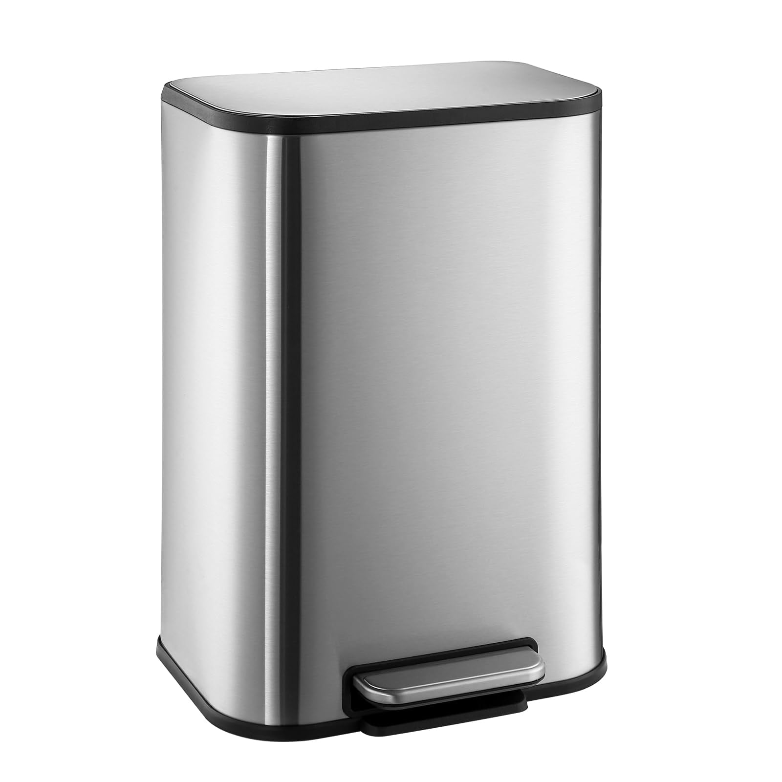 TROPOW Bathroom Trash Can, 5.3 Gallon / 20 Liter Stainless Steel Garbage Can, Small Rectangular Trash Can with Soft Close Lid Foot Pedal & Inner Bucket for Kitchen Home Office Bedroom Living Room