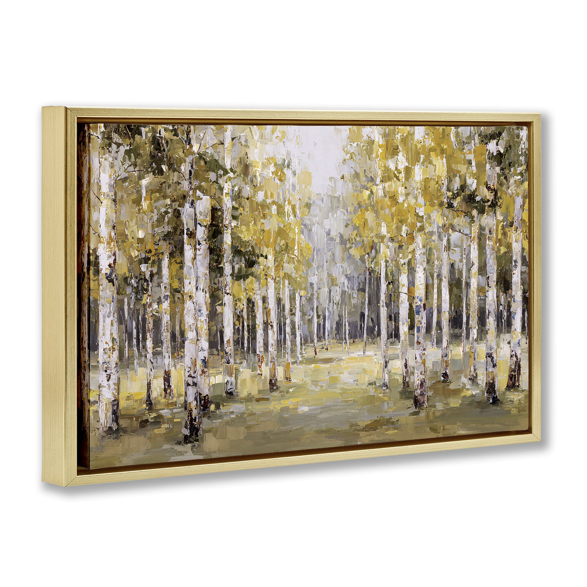Stupell Industries Impressionist Birch Trees & Fall Leaves Gold Framed Floater Canvas Wall Art, design by Jacky Ngan