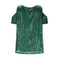 thumbnail image 5 of Busydd Womens T Shirts Trendy Short Sleeve off the Shoulder Sequin Tops for Women Casual Loose Comfy Solid Color Round Neck Womens Tops S, 5 of 8