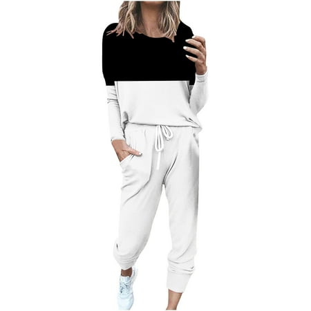 HAPIMO Women s Two Piece Out Short Sleeve Pullover with Drawstring Long Pants Tracksuit Jogger Pant Sport Set Black XXXL
