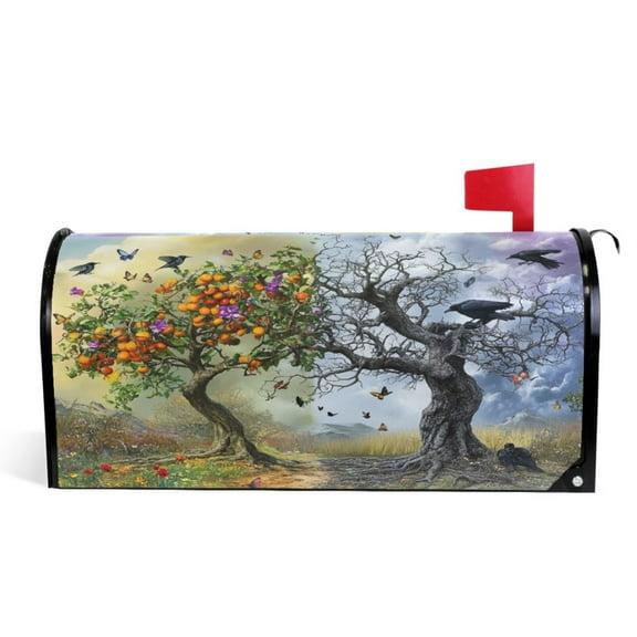 Ryvnso Mailbox Cover Trees Art Pattern Magnetic Mailbox Wrap Standard Size 21x18 Inch
