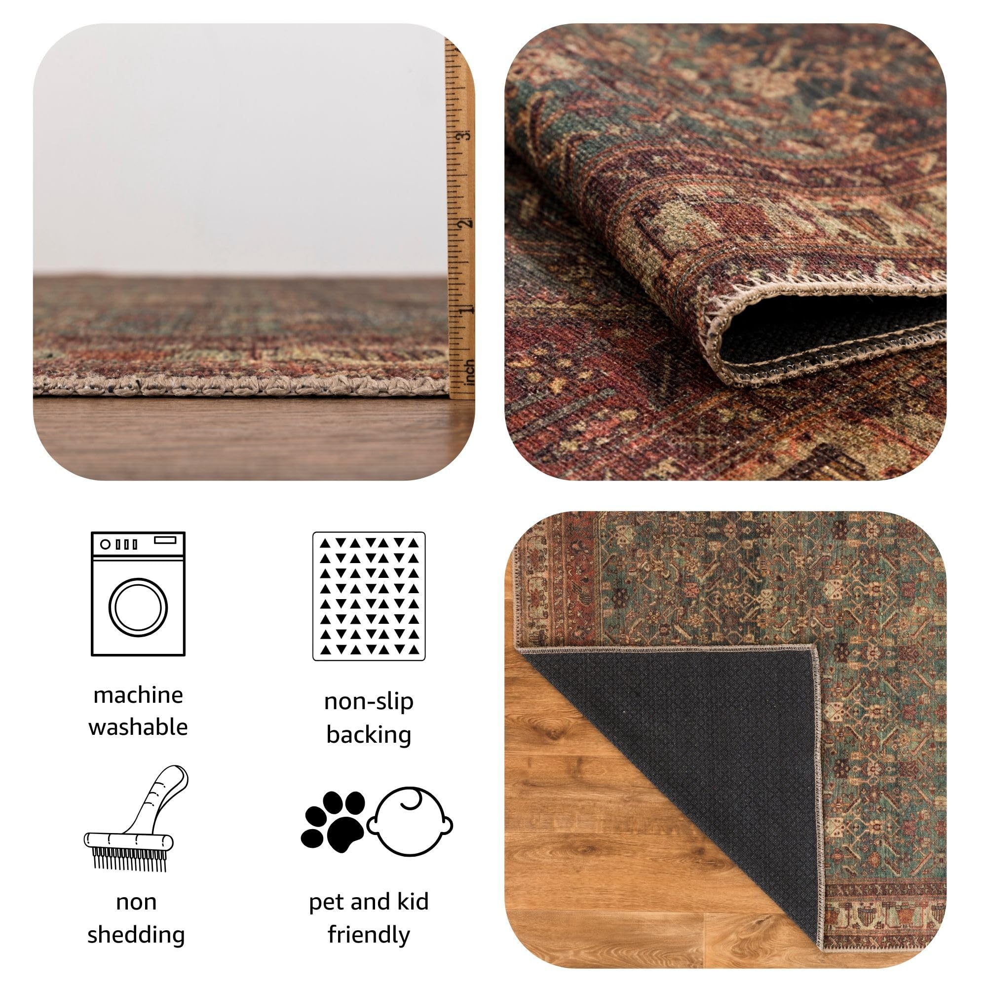 Keen Home Design Machine Washable Area Rugs with Non-slip Backing, Ideal for Hallway, Living Room, Bedroom, Kitchen and Laundry Room, Vintage Moroccan and Low Pile Rug - ( 8' x 10' )