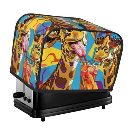 

KLL Colorful Giraffes with Drinks Print 2 Slice Toaster Dust Covers Kitchen Small Appliance Cover with 2 Pockets Can hold Jam Spreader Knife & Toaster Tongs (11.4 x 7.9 x 7.5)