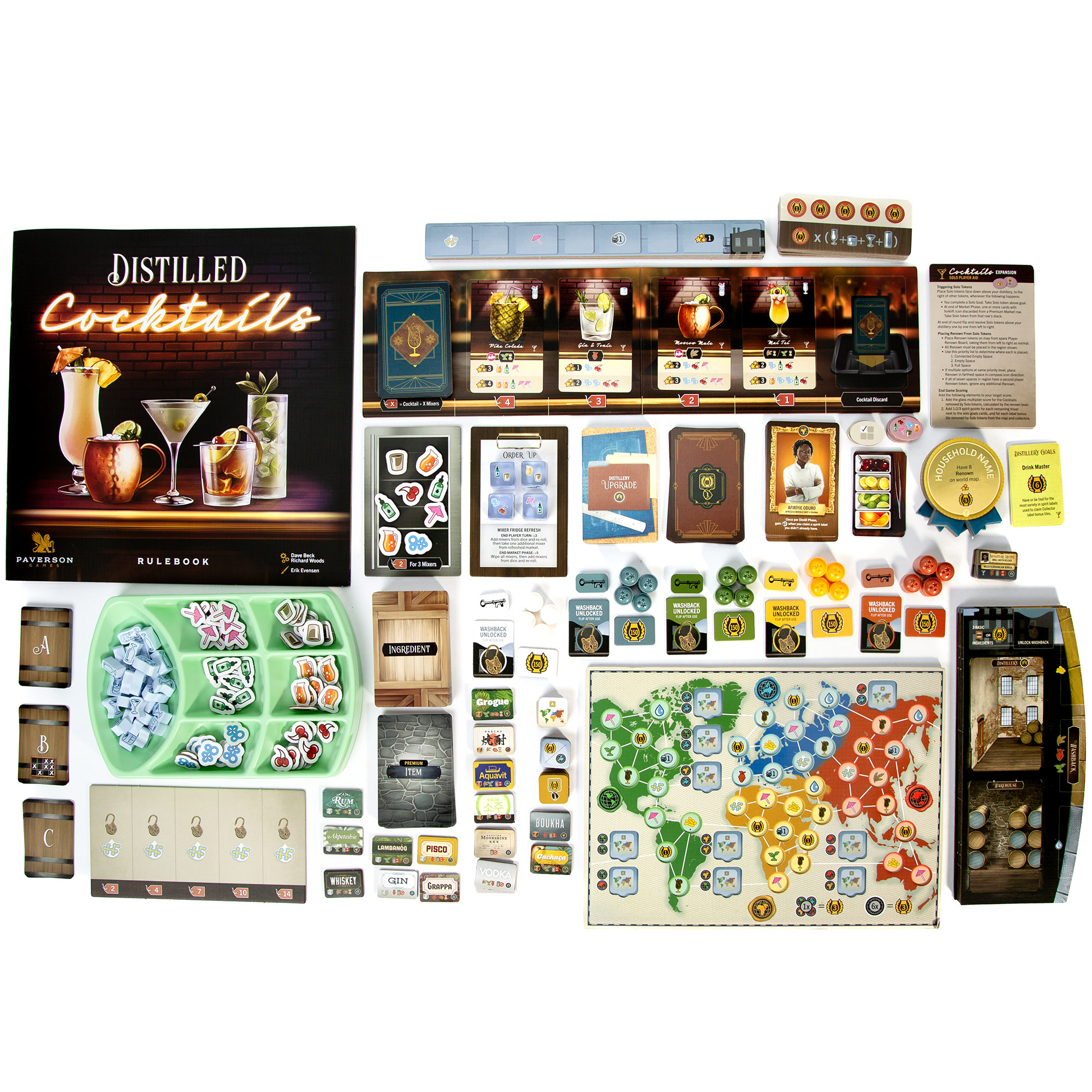Paverson Games: Distilled: Cocktails - Expansion, A Spirited Strategy Board Game, Craft Drinks w/ New Upgrades, High-Thematic, Ages 14+, 1-5 Players