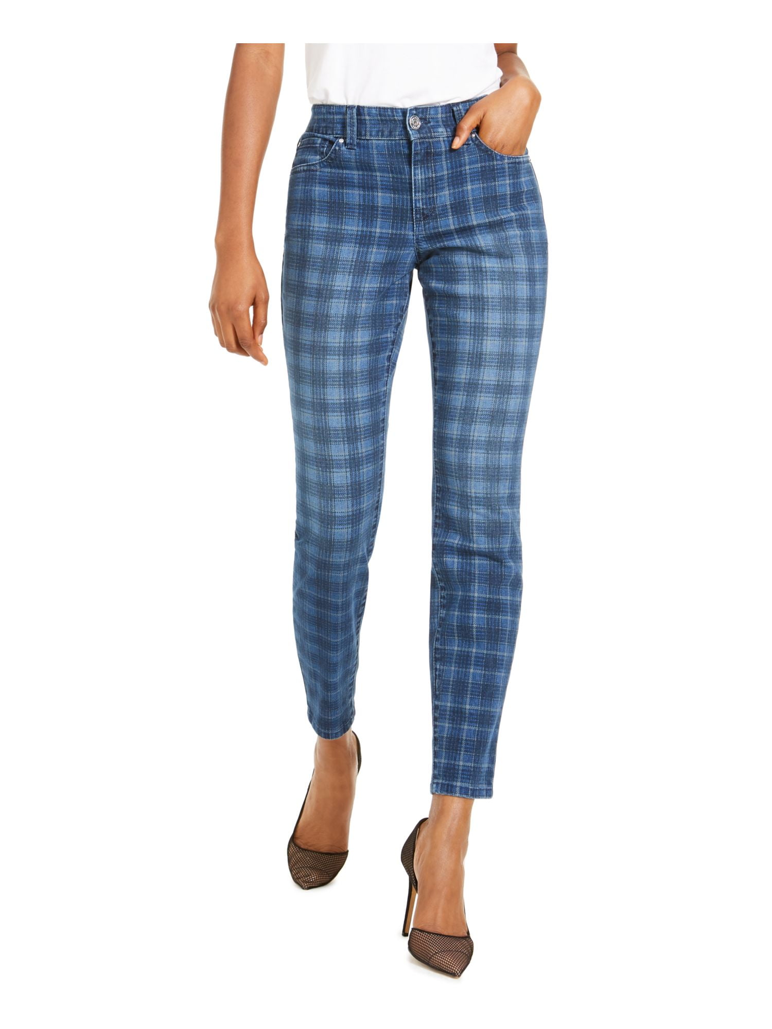 JONES APPAREL Womens Blue Plaid Straight leg Jeans Size 6