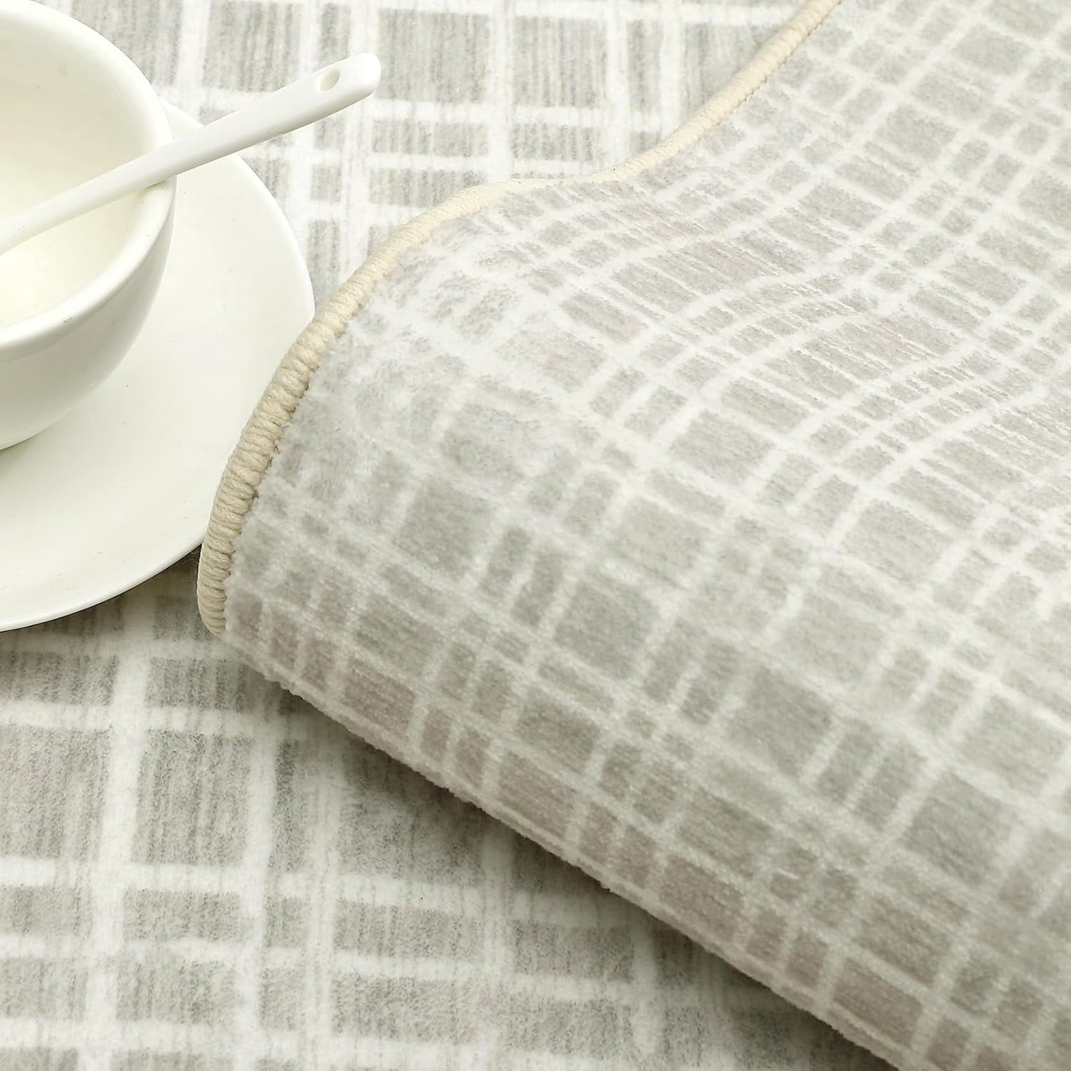Memoryfield Washable Checkered Area Rugs 10' x 13', Throw Carpet for Bedroom Living Room Entrance Laundry Bathroom Plaid Modern Farmhouse Rug, Light Gray