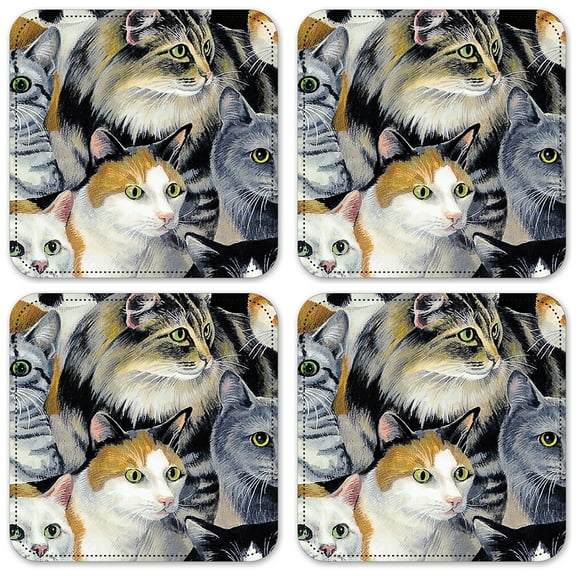 Vinyl Drink Coasters - Set of 4 - Just Cats