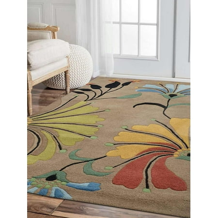 Camel Modern Rug - Rugsotic Carpets Hand Tufted Wool 4'x6' Area Rug Floral Camel K00219