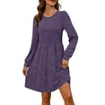 thumbnail image 4 of Miluxas Womens Long Sleeve Mini Dress Casual Round Neck Ruffle Dresses Slim Fit Spring Fall Dresses with Pockets Purple, 4 of 8