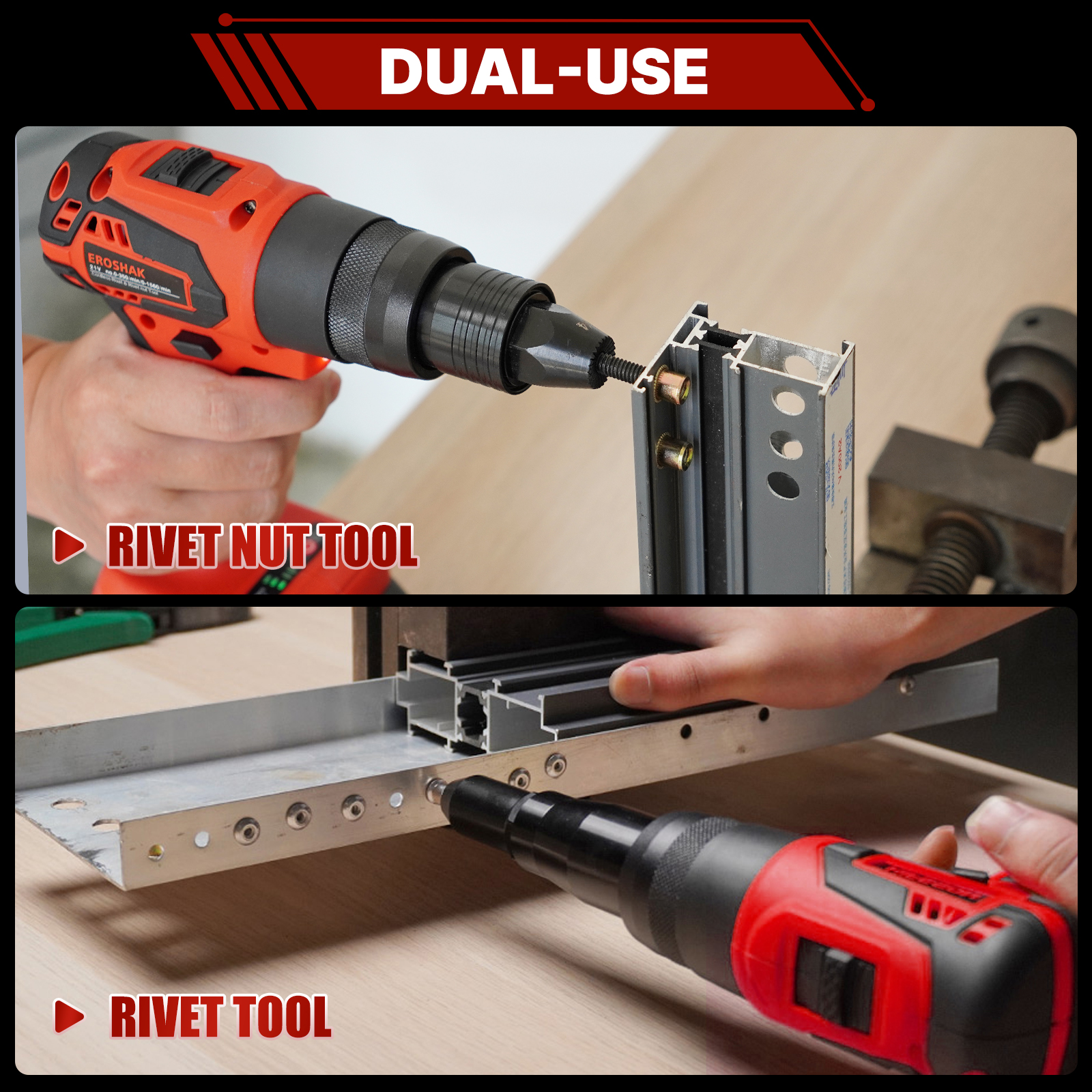 iMeshbean 2 in 1 Cordless Rivet Gun with 2 battery, Electric Riveter Brushless Riveting Tool for Mikita 18V