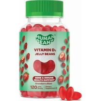 Human Beanz Vitamin D3 Jelly Beans 2000 IU, Immune Support & Bone Health for Adults, Vegetarian D3 Supplement, Gluten-Free Non-GMO Kosher Halal, 120 Strawberry Gummies