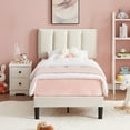 thumbnail image 2 of Taomika, Twin Size Tufted Upholstered Platform Bed Frame with Adjustable Height Headboard-Beige, 2 of 7