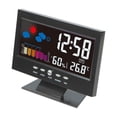 thumbnail image 3 of Reloj de escritorio con pronóstico del tiempo LED, pantalla digital, calendario, despertador, multifunción, pantalla grande (negro, con cable USB), 3 of 7