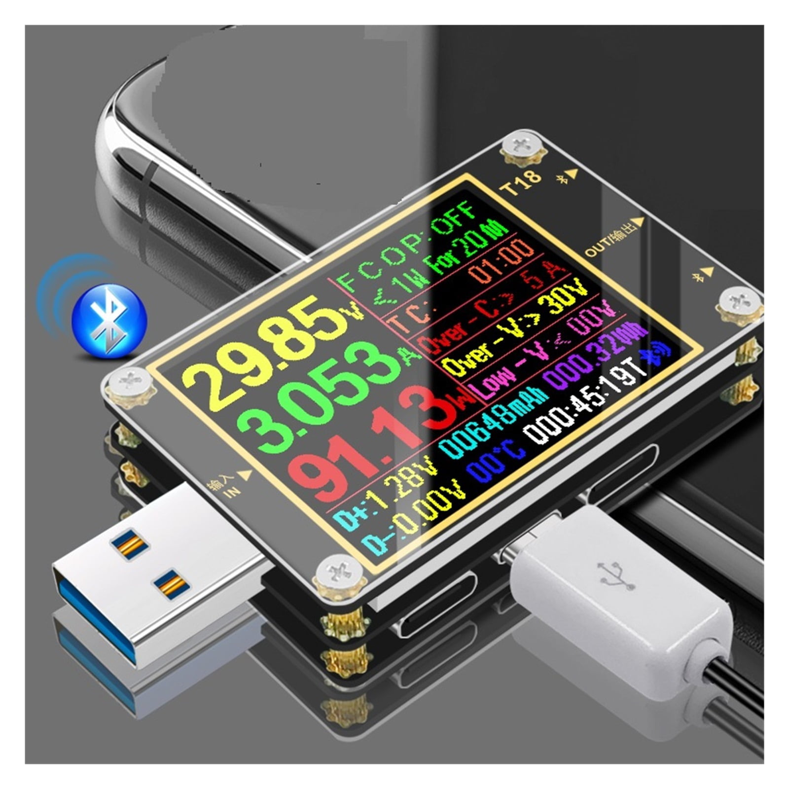 18 IN 1 USB Tester T18 Digital Voltmeter Ammeter Voltimetro DC Power Volt Meter Current Voltage Doctor 1.8" PD QC3.0 Detector ,Live Data