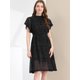thumbnail image 3 of Allegra K Vestido A Media Pierna De Mujer Con Volantes En El Cuello Y Encaje De Lunares Negro XS, 3 of 6