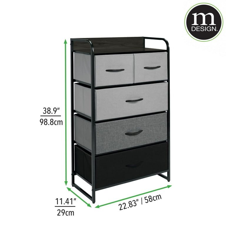 mDesign Tall Dresser Storage Chest, 5 Fabric Drawers -  Gray/Multi-Color/Black - Walmart.com