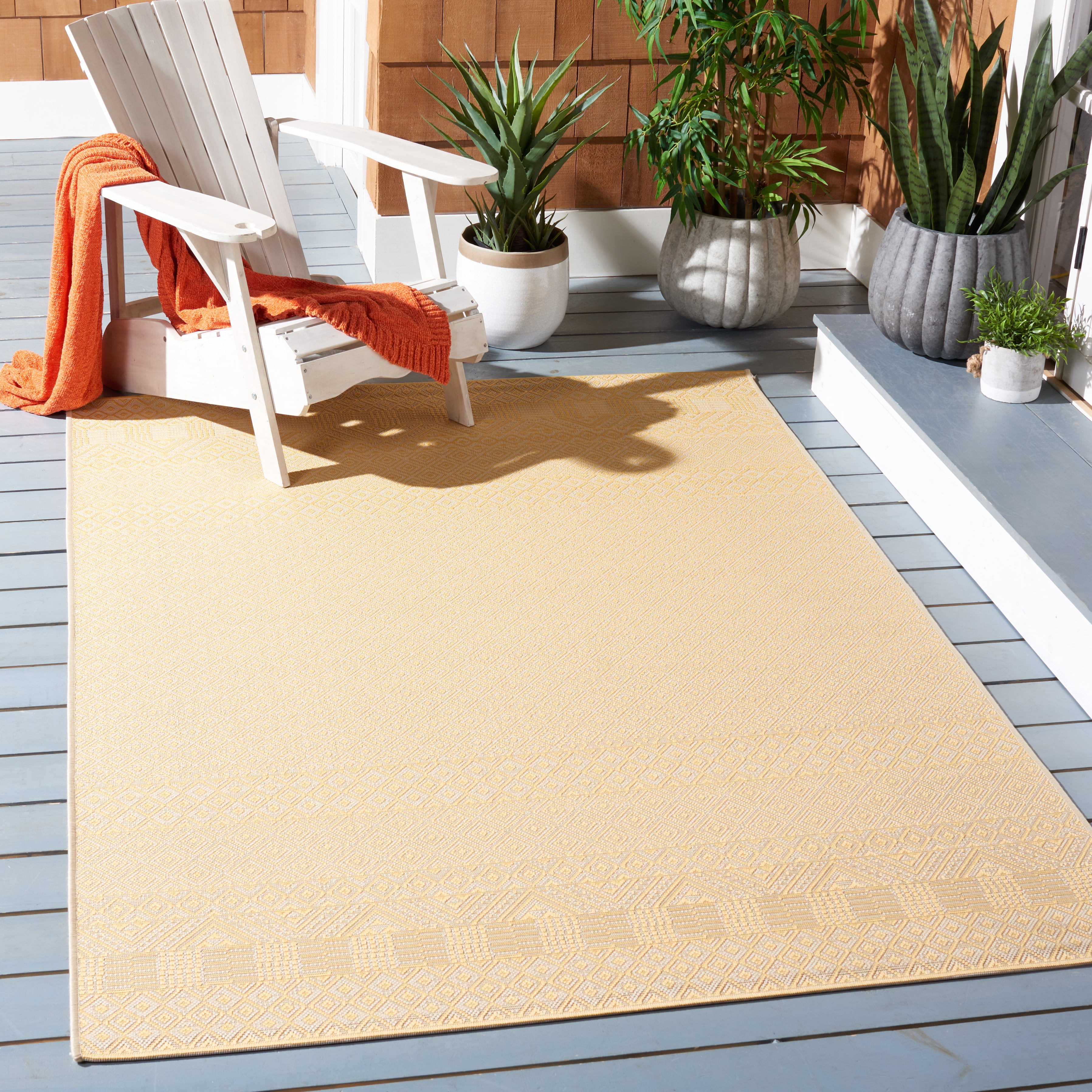 Safavieh Courtyard Naomi Geometric Indoor/Outdoor Area Rug, Gold/Beige, 6'7" x 6'7" Square