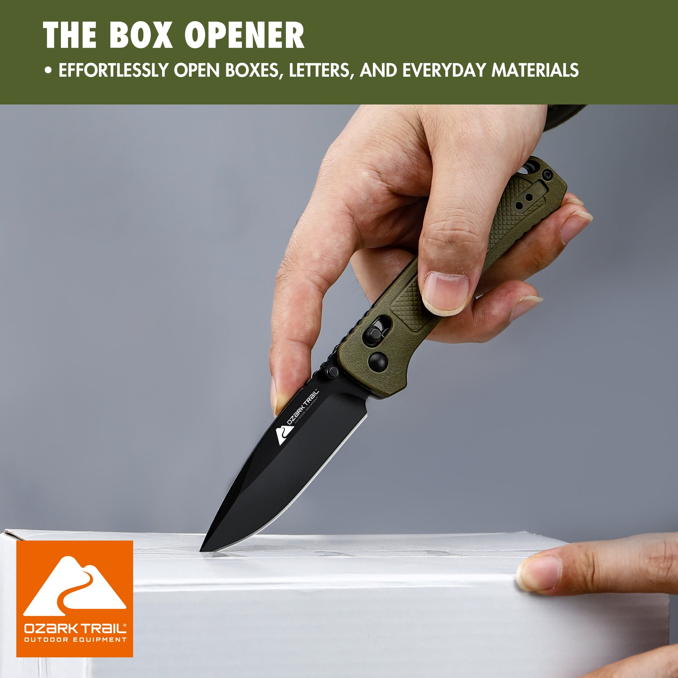 Ozark Trail 7.5 inch Folding Knife,D2 Blade,Ball Bearing,OD Green Handle, Slide Lock Pocket Knives