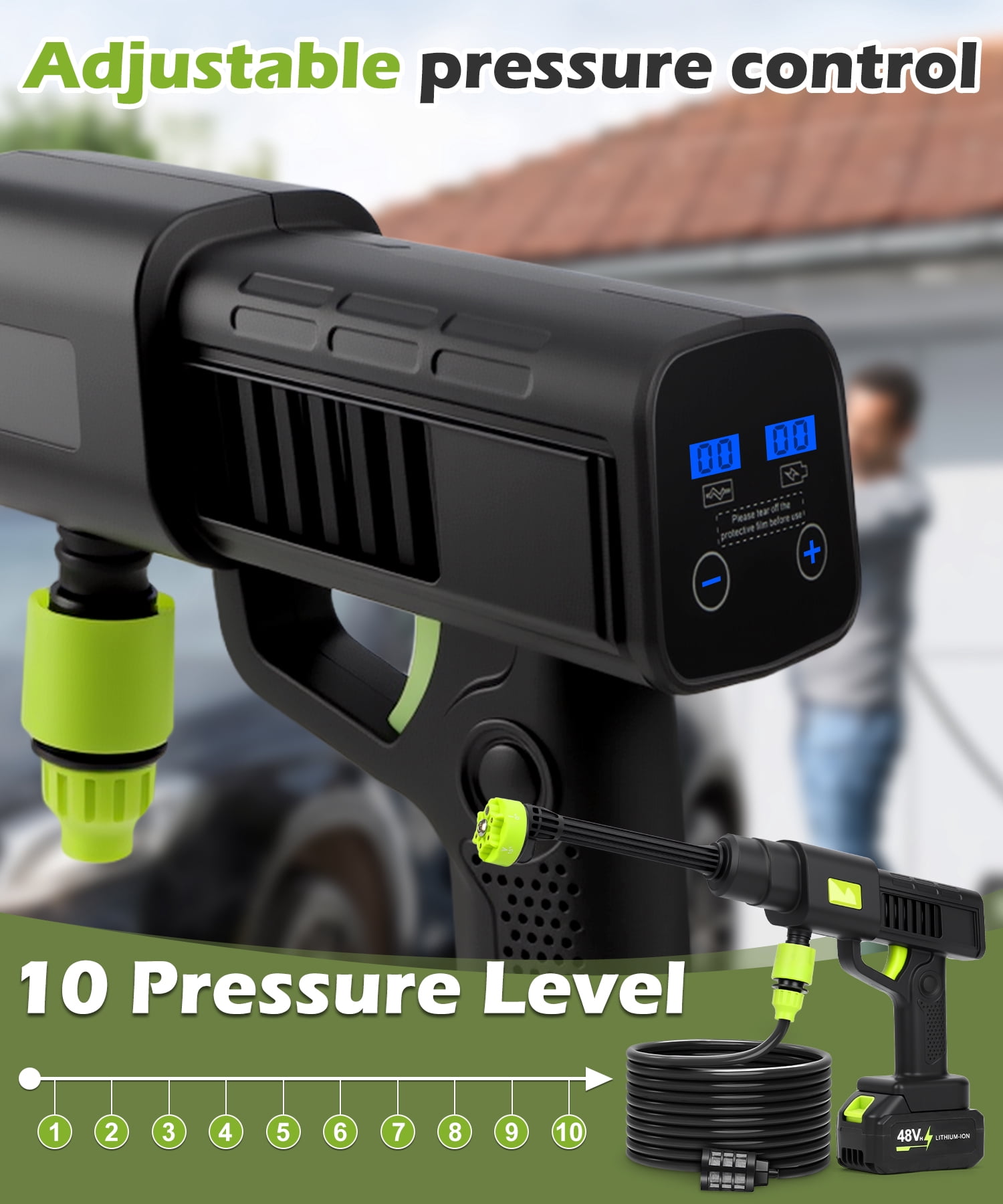 Furuoping Cordless High-Pressure Washer – 900 PSI Battery Operated Powered with 6-in-1 Nozzle,5 Meter Hose,for Car Washing, Yard Cleaning
