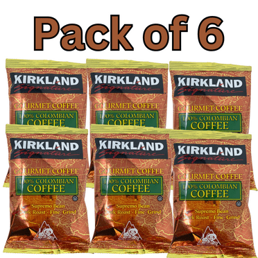 Gourmet Coffee, 100% Colombian Supremo Bean, Dark Roast, Fine Grind, Pack of 6